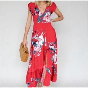 Women's Jaase Red Floral Maxi Dress Size M EUC!